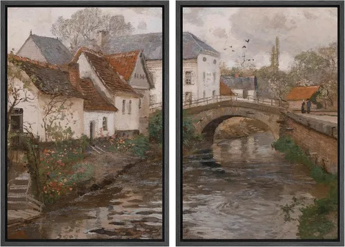 Vista 110 de MUDECOR Lienzo enmarcado para pared, bosque brumoso, reflejos, paisaje tranquilo, ilustraciones modernas, arte decorativo, bohemio, tranquilo/zen