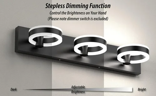 Vista 6 de Lámparas LED de baño, luces negras de tocador de 24 pulgadas, modernos apliques de pared acrílicos de 3 luces, accesorio de iluminación de pared