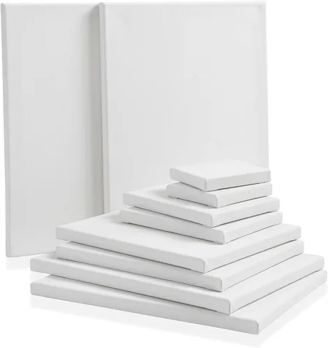 Vista 2 de 7 Elements Paquete de 10 lienzos estirados para pintar, lienzos de arte blanco preimprimados 100% algodón, (2 de cada uno) 4x4, 5x7, 8x10, 9x12