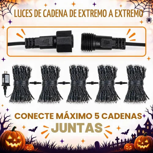 Vista 6 de Guirnalda de luces moradas y naranjas de Halloween, se pueden conectar entre sí, 2 unidades, 164 pies, 400 LED, 13 modos, impermeable