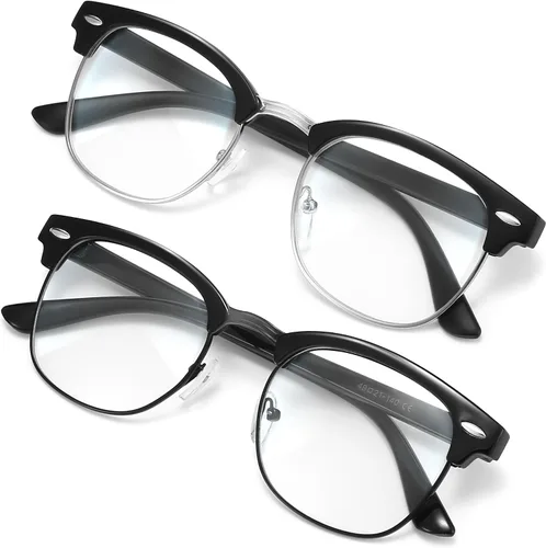 Vista 15 de racico Blue Light Glasses for Men Computer - Gaming Blocking Anti Eyestrain UV Clear Lens Vintage Half Frame Fake Eyeglasses
