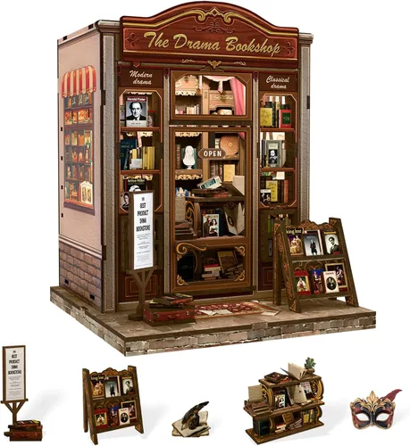 Vista 18 de CUTEBEE Rompecabezas de Madera 3D Caja de Música – Tiovivo Rincón de Libros DIY, Kit de Construcción de Modelo Mecánico Giratorio, Kit de Caja