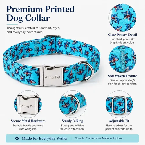 Vista 316 de Aring Pet Collar de algodón, ligero y ajustable, con hebilla de liberación rápida, para perros pequeños, medianos y grandes, para cachorros, S, Hoja