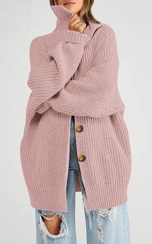 Vista 5 de PRETTYGARDEN Suéteres tipo cárdigan de gran tamaño con frente abierto para mujer, a la moda, para otoño, ligeros, de punto acanalado, para otoño