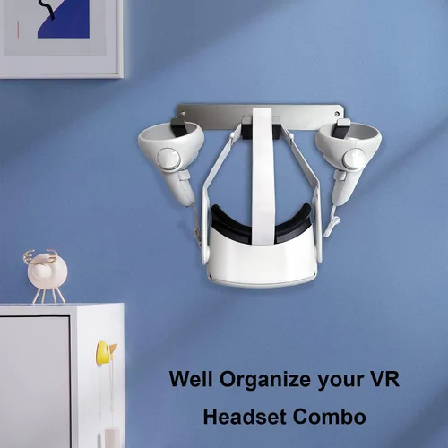 Vista 2 de Soporte de pared VR para Oculus QuestQuest 2RiftRift S VR, ajuste universal elegante para auriculares de juegos de realidad virtual, gancho