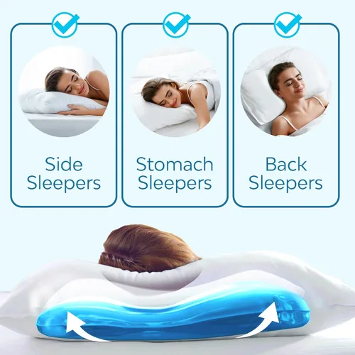 Vista 5 de Mediflow Almohada de agua de espuma viscoelástica de gel refrescante, almohada ajustable para aliviar el dolor de cuello, almohada para dormir