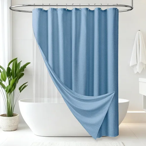 Vista 8 de 3 in 1 Waffle Shower Curtain Set with Liner 72x72 Moonlight Blue Moonlight Blue Blue
