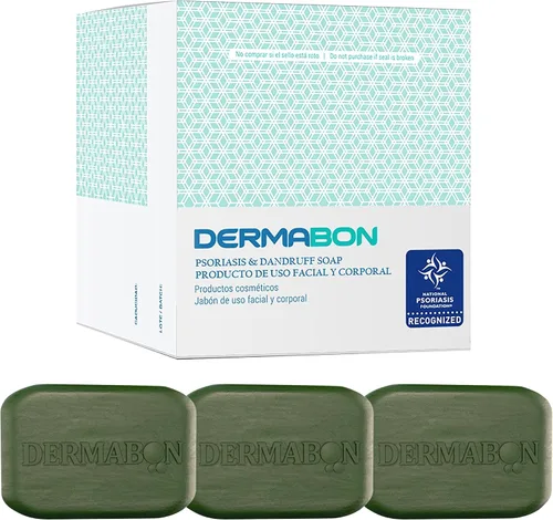 Vista 9 de Barra de jabón Dermabon para el control de la psoriasis, dermatitis y caspa con 2% de alquitrán de hulla como ingrediente activo - 1 paquete Jabón