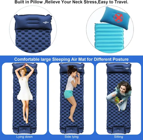 Vista 5 de WANNTS Almohadilla de dormir, almohadilla de dormir ultraligera e inflable para acampar, bomba incorporada, ideal para senderismo - colchoneta