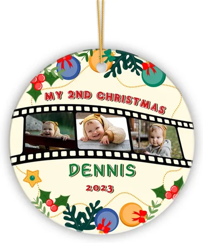 Vista 18 de Adorno de Navidad personalizado con foto para bebé, mi segunda Navidad, adorno de recuerdo de bebé, adornos colgantes de Navidad