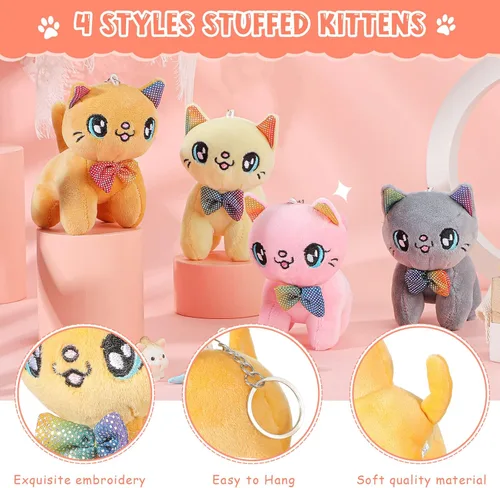 Vista 4 de Chalyna 12 Piezas Lindo Juguete de Animal de Peluche de 4 Pulgadas Mini Peluche Sirena Tigre Tortuga Cachorro Cerdo Alpaca Gato Adornos Muñeca
