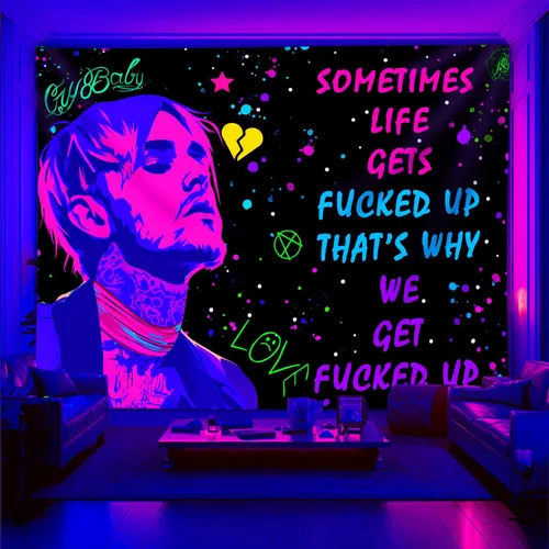 Vista 11 de PSYHILAR Blacklight Lil Peep Tapestry, Pósteres de Luz Negra para Dormitorio, Bandera UV Star Shopping Rapper (40 x 30 Pulgadas)