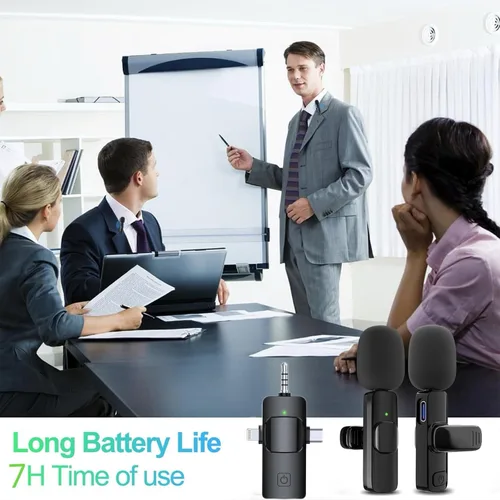 Vista 5 de Micrófonos Lavalier inalámbricos para iPhone, iPad, Android, cámara, micrófono USB-C 3 en 1, micrófono de batería de 7 horas, mini micrófono