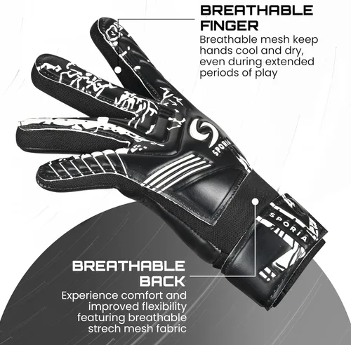 Vista 4 de SPORIA Guantes de portero para jóvenes con doble protección para la muñeca, guantes de fútbol para niños, material de látex antideslizante, guantes
