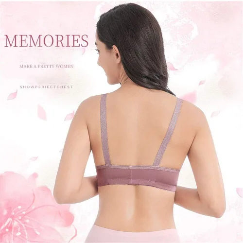 Vista 3 de Sujetador push up para mujeres BC Copa bordado encaje frontal cierre inalámbrico sujetador