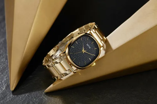 Vista 5 de GORBEN Unisex cuadrado redondo retro oro correa de acero inoxidable analógico cuarzo elegante relojes de pulsera