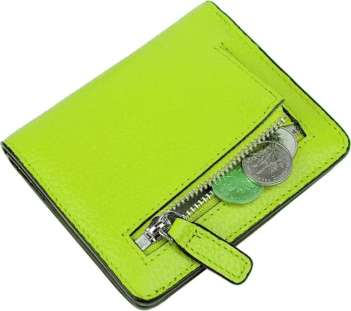 Vista 6 de BIG SALE-AINIMOER billetera de bolsillo pequeña con cremallera, plegable, compacta de cuero con bloqueo por identificación por radiofrecuencia