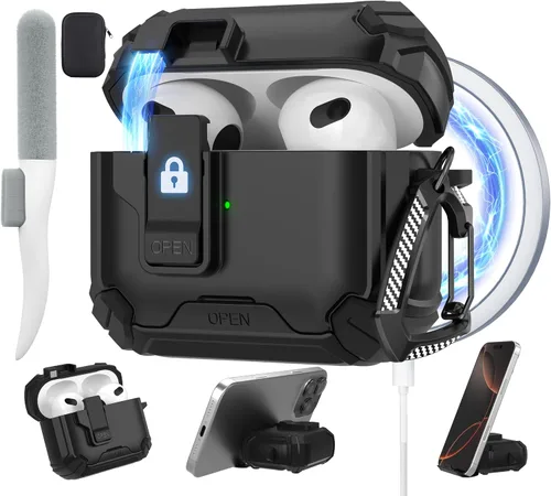 Vista 46 de Maxjoy Funda protectora para AirPods 4 2024, funda protectora para AirPods de 4ª generación con bloqueo automático, compatible con MagSafe, Verde
