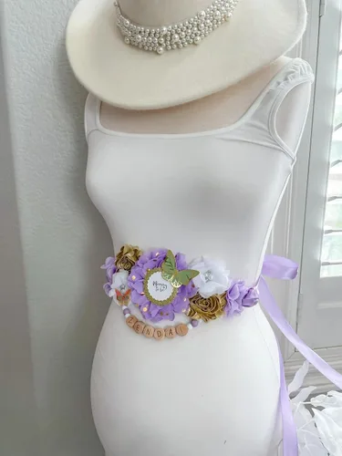 Vista 5 de Butterfly Purple Maternity Sash for Baby Shower, Mom to Be Sash for Shower, Butterfly Purple Theme Baby Shower, Butterfly Purple Sash