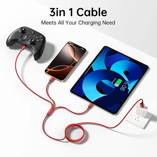 Vista 7 de Cable de carga múltiple, paquete de 2 cables de carga multiteléfono de 4 pies, trenzado, universal, 3 en 1, cable de carga extra largo múltiple USB