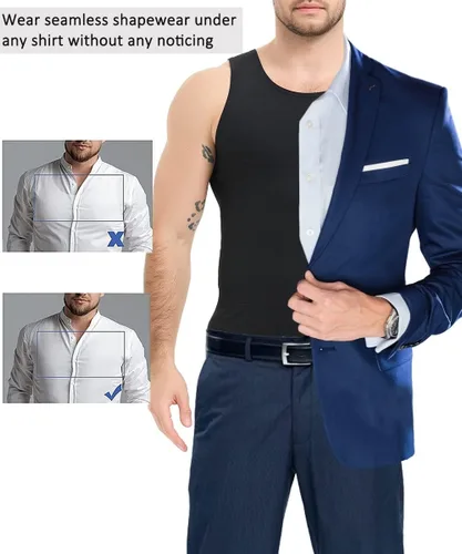 Vista 4 de Optlove Chaleco moldeador de cuerpo para hombre, camiseta sin mangas de compresión, adelgazante, control de barriga, faja moldeadora para abdomen