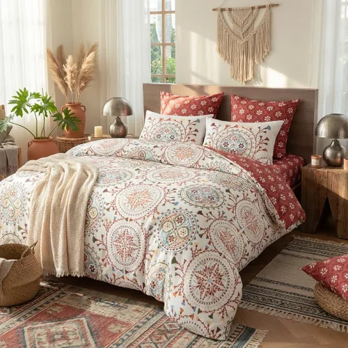 Vista 2 de Nayoroom Funda de edredón bohemia tamaño Queen, reversible, diseño de medallón bohemio de cachemira, 3 piezas, microfibra suave y ligera, juego