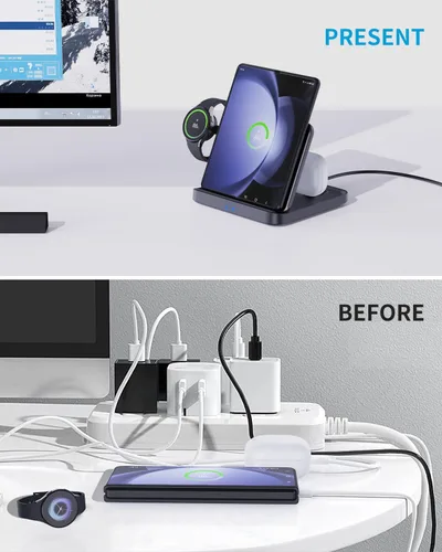 Vista 7 de para Samsung Z Fold 6/5 Estación de Carga Inalámbrica, Soporte de Carga Rápida Plegable 3 en 1 para Galaxy Z Fold 4, Flip 6/5, S23/S22, Note20/10