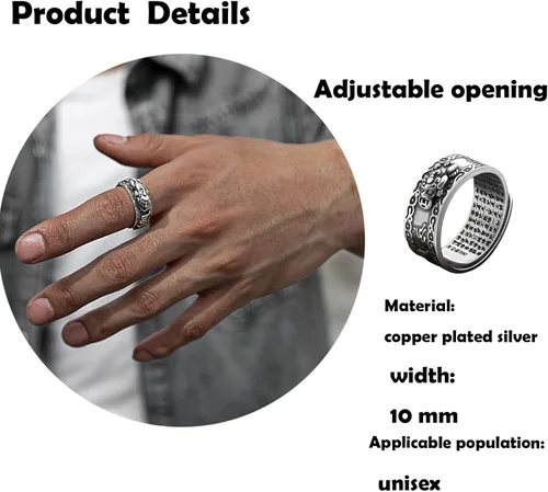 Vista 3 de Aeboocag 2 anillos de mantra Feng Shui Pixiu para mujeres y hombres, doble protección, riqueza, amor, salud, amuleto budista de buena suerte
