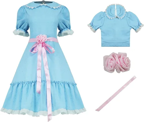 Vista 5 de Poboola Vestido azul para gemelos, disfraz de Halloween para adultos, espeluznante Lolita cosplay, vestido elegante, mangas abombadas, faldas