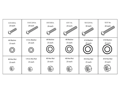 Vista 8 de Performance Tool W5226 Kit surtido de tuercas y pernos SAE/métricas de 1200 Incluye 360 tornillos de máquina, 840 tuercas, pernos y arandelas en un