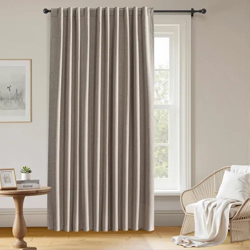 Vista 27 de Cortinas 100% opacas de lino sintético, 96 pulgadas de largo, 2 paneles para dormitorio o sala de estar, térmicas y atenuantes, con lengüetas