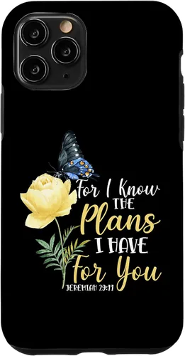 Vista 27 de iPhone 16 Christian Bible Verse Butterfly Rose Flower Jeremiah 29:11 Case