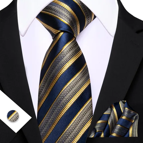 Vista 68 de Barry.Wang Juego de corbatas para hombre, corbata de seda a rayas, tejido a cuadros, gemelos formales, negocios, boda