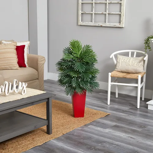 Vista 3 de Nearly Natural 6489 - Planta artificial de palmera areca en maceta roja, 20 x 20 x 40