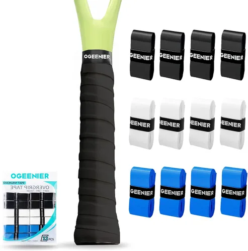 Vista 9 de OGEENIER Cinta de agarre para raqueta de tenis, paquete de 3, 6, 12 cintas de agarre de tenis, absorbente y antideslizante, cinta de agarre suave