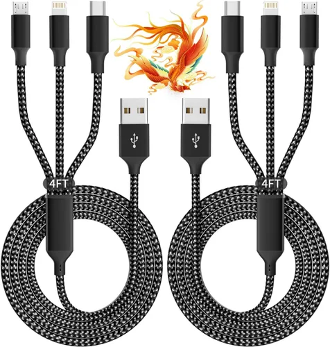 Vista 12 de Cable de Carga 4 en 1 de Carga Rápida de 65W, Cable USB C 4 en 1 Cable de Carga Múltiple USB con Chip E-Mark, Cable Cargador Múltiple para iPhone