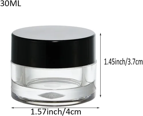 Vista 2 de Tapa de rosca de plástico blanco y negro recargable de 1.06 oz, 1.0 fl oz/1 oz, con base transparente, frascos cosméticos vacíos para botellas