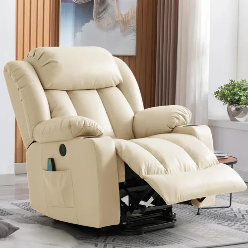 Vista 14 de Silla reclinable eléctrica para personas mayores, sillas reclinables eléctricas para adultos con masaje y calor, portavasos, control remoto, puertos