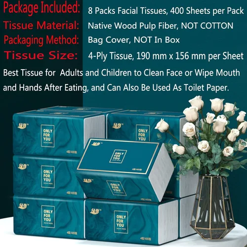 Vista 3 de Paquete de 8 pañuelos faciales desechables, papel higiénico, material de fibra de pulpa de madera nativa, servilleta facial suave, papel facial