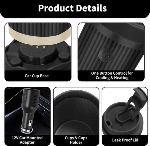Vista 3 de Enfriador y calentador inteligente 2 en 1 de 12 V, mantiene la bebida fría o caliente en el soporte, calentador de agua y leche para bebidas y café