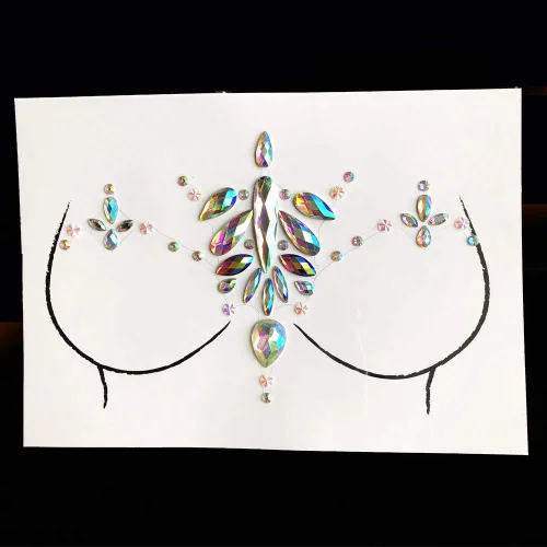 Vista 4 de 1 unids Mama Joya Decoración Rhinestone Pecho Pegatina Temporal Tatuaje Cuerpo Pegatinas Flash Mama Diamante Adhesivo Pegatinas para Mujer Festival
