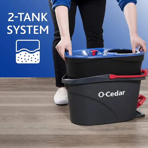 Vista 3 de O-Cedar Sistema de limpieza de suelos con cubo y fregona giratoria de microfibra RinseClean y 4 recambios adicionales de cabezal de mopa
