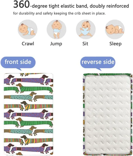 Vista 5 de Sábanas bajeras ajustables para cuna con temática de amantes de los perros, sábanas portátiles para cuna, suaves y elásticas, sábanas para cuna