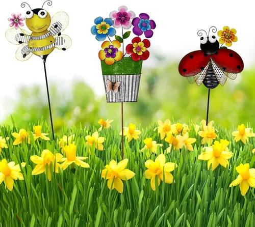 Vista 3 de Estacas de metal para jardín, letrero decorativo para patio, decoración de camino, decoración de interiores y exteriores (abeja)