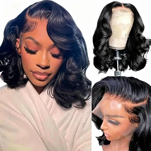 Vista 10 de Peluca de Bob rizada de 8 pulgadas de cabello humano 13x4 con encaje frontal, pelucas de cabello humano con densidad 200, sin pegamento