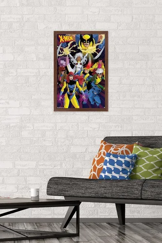 Vista 2 de Trends International Marvel Comics - The X-Men - Póster de pared impresionante, 14.725 x 22.375 pulgadas, versión enmarcada de caoba