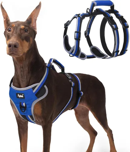 Vista 9 de PUPTECK Arnés para perro a prueba de escapes, con asa acolchada, arnés de chaleco para mascotas, duradero y reflectante para perros medianos y Negro