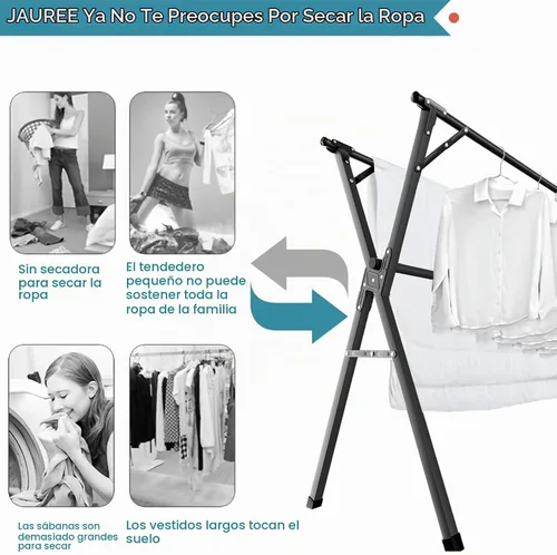 Vista 6 de Estante de secado de ropa de 95 pulgadas, estante de secado plegable para interiores y exteriores, de acero inoxidable resistente, perchero portátil