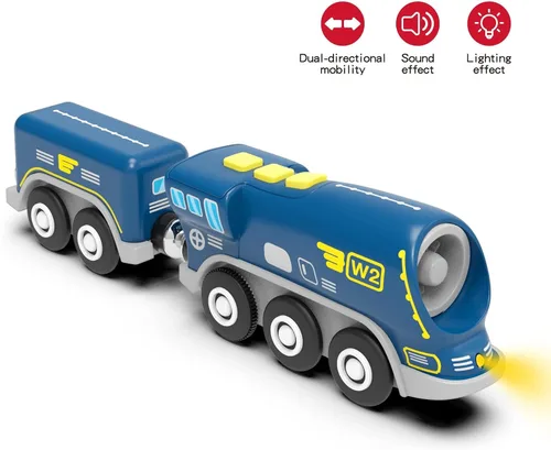 Vista 4 de Z MAYABBO Trenes locomotoras a pilas para pistas de madera, potente vehículo de tren de juguete para vías de ferrocarril, serie de tren de ciencia