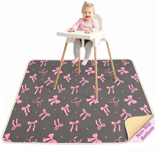 Vista 18 de Basumee Tapete de salpicaduras para silla de bebé, impermeable, tapete de juego para debajo de la silla alta, tapete para atrapar alimentos